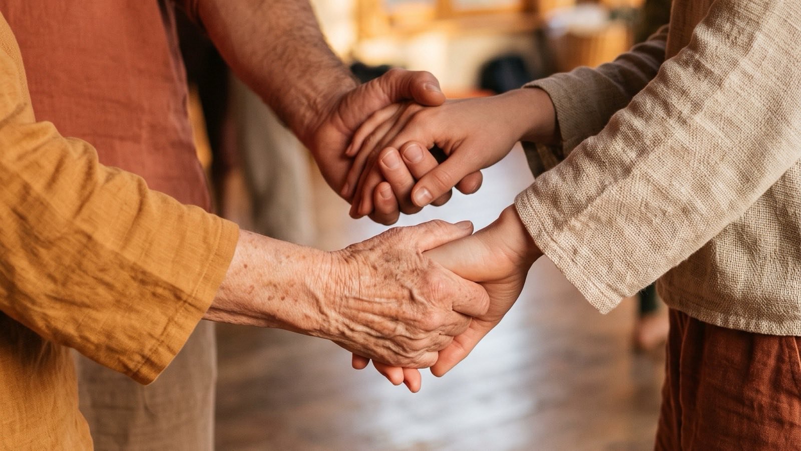 Manos tomadas en el cierre de una ronda de Biodanza